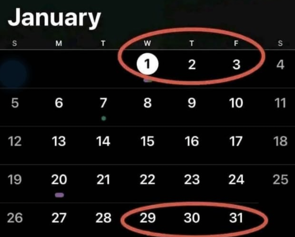 Proof that 2025 started with "What The Friday", and January ended with the same order of "WTF".
