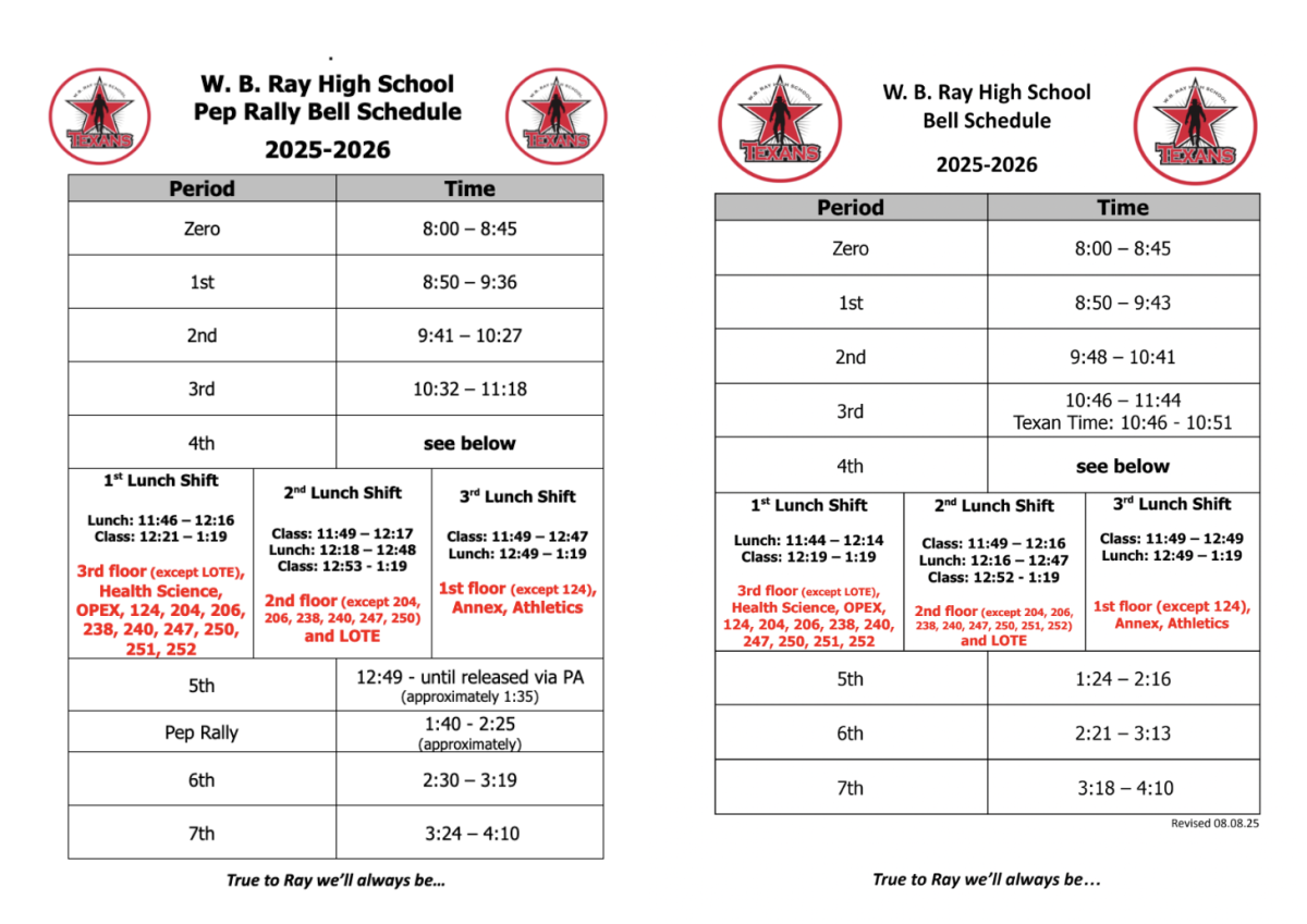 Bell schedules for the 2025-2026 school year.