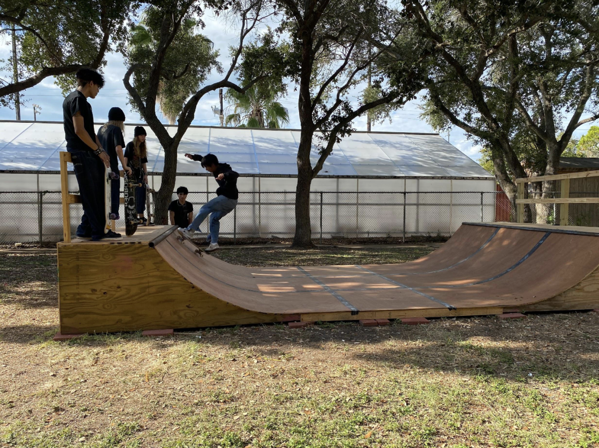 At last week’s meeting on Thursday, Skate Club members test the new ramp a day before its completion.