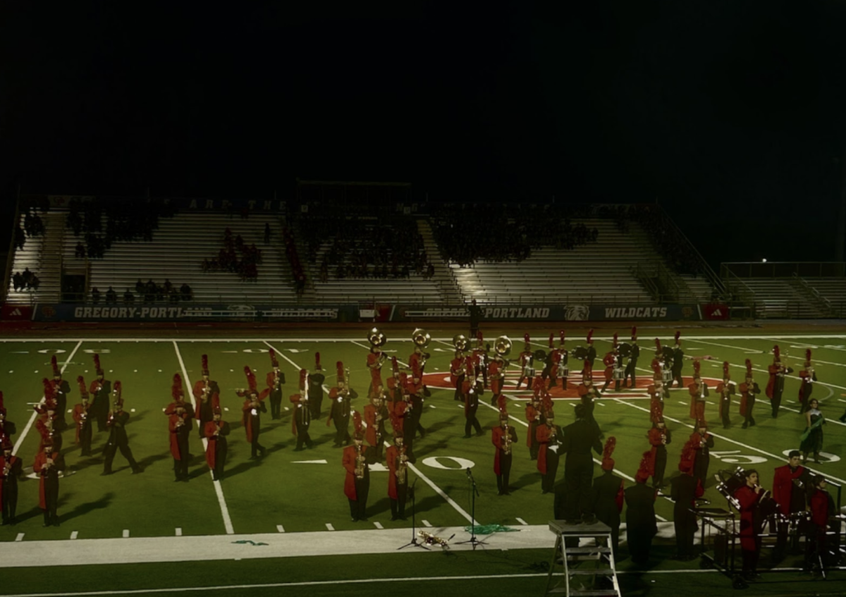 Fightin' Texan Band performs at the Ray Atkins Wildcat Stadium for the Region 14 UIL Marching Contest.
