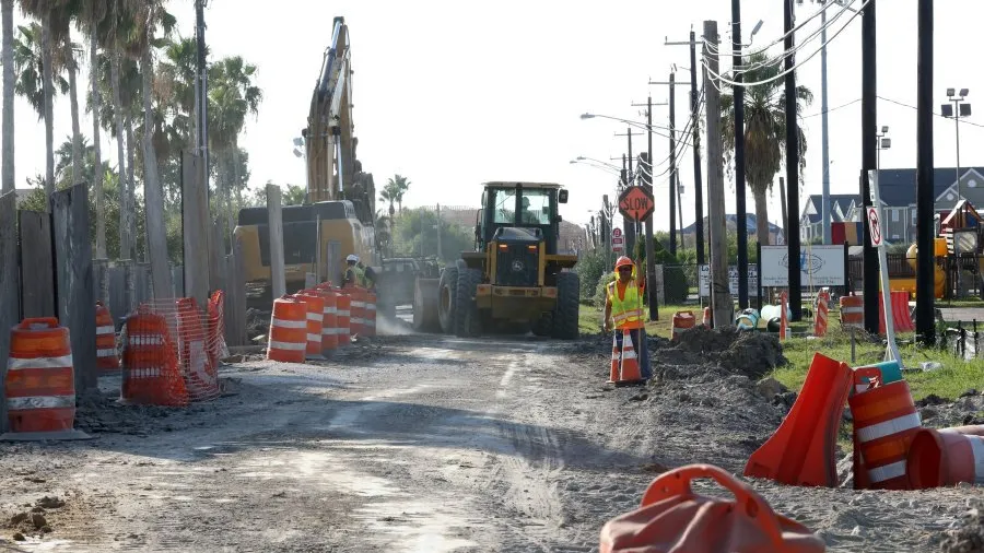 Photo of a residential street in Corpus Christi under construction.