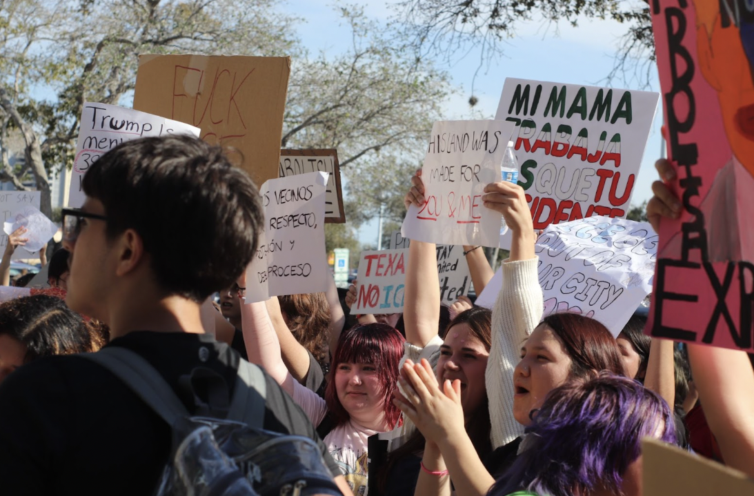 Students from Ray and Miller High School protests ICE outside City Hall on last Thursday, February 12th.